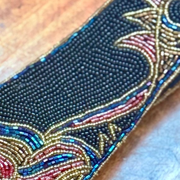 Vintage Le Regale Beaded Statement Belt, Jewel Tone Beading, Black Satin, Glam main image 11